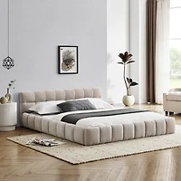 Streamdale Queen Size Upholstered Platform Bed with Chenille Fabric Headboard