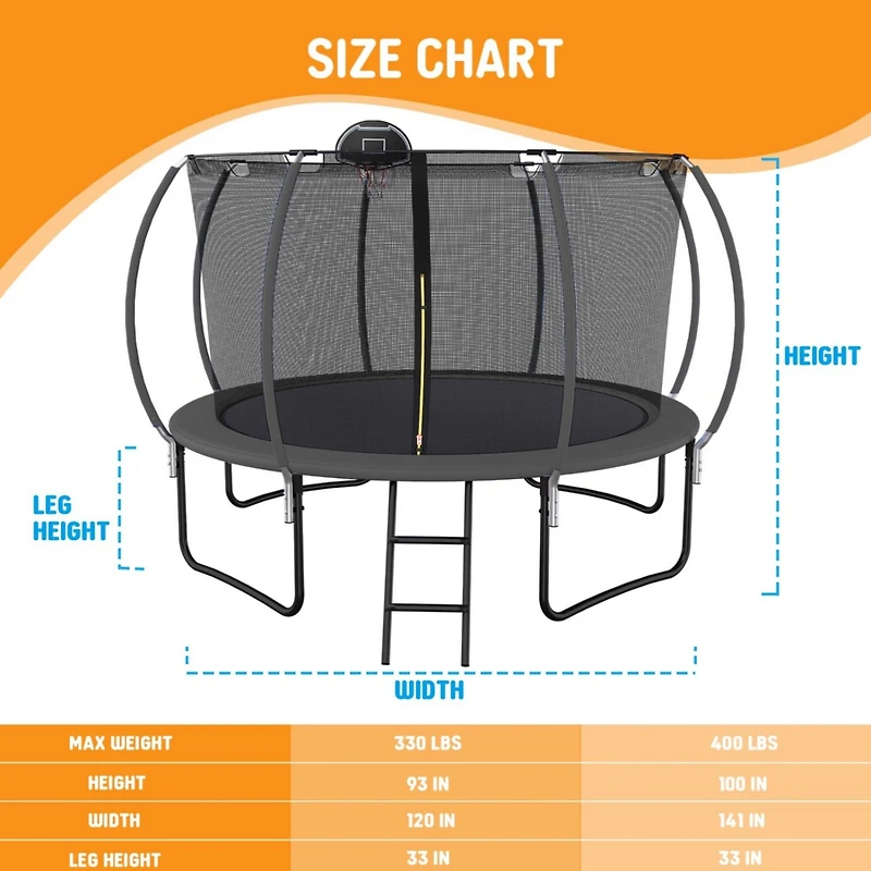 Streamdale 12' Trampoline with Safety Net & Basketball Hoop