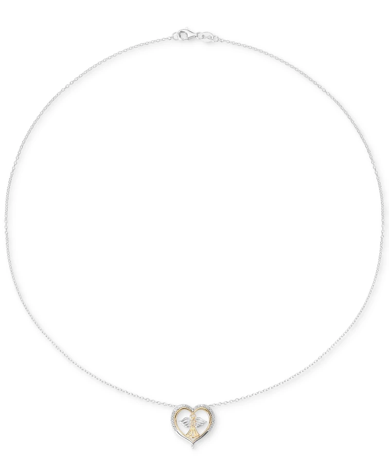 Diamond Angel Heart 18" Pendant Necklace (1/8 ct. t.w.) in Sterling Silver & 14k Gold-Plate