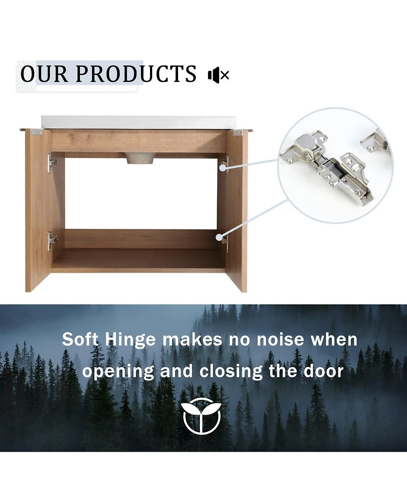 Simplie Fun Wall Mount Vanity with Soft Close Doors, Resin Sink, Storage Shelves