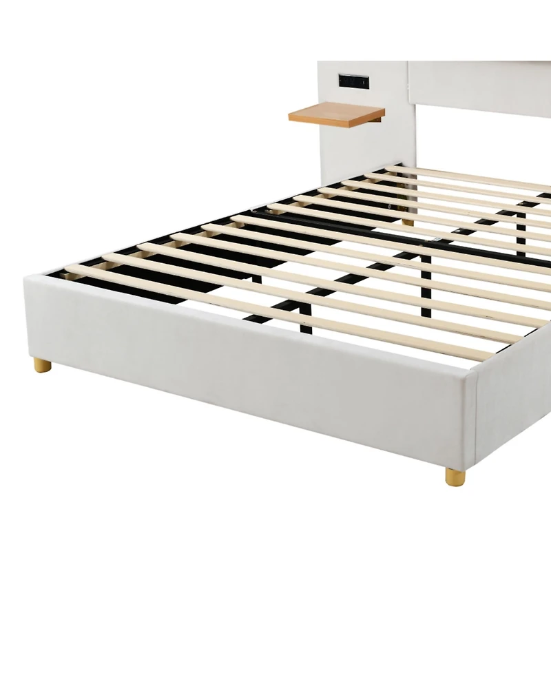 Streamdale Queen Bed with Outlets, Pillows, Shelves, Velvet
