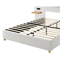 Streamdale Queen Bed with Outlets, Pillows, Shelves, Velvet