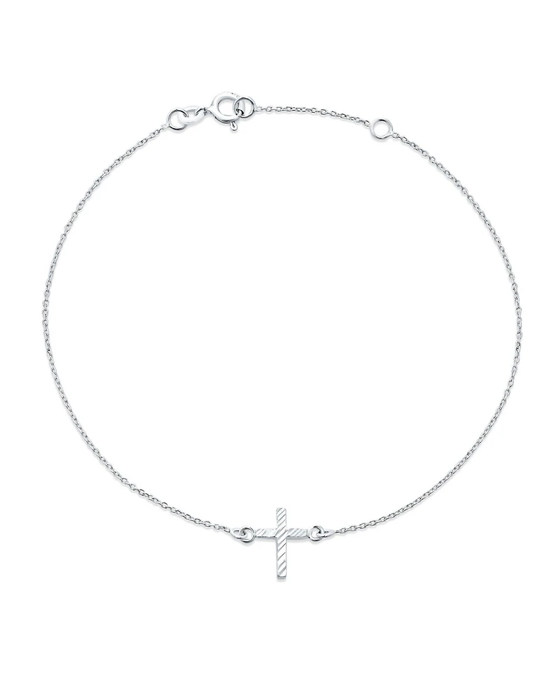 Bling Jewelry Side Ways Cross Religious Anklet For Women Ankle Bracelet For Women Sterling Silver Adjustable 9 To 10 Inch