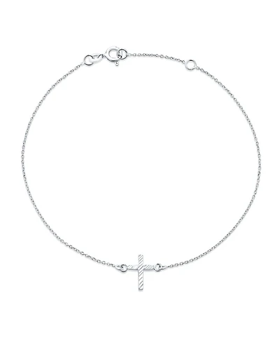 Bling Jewelry Side Ways Cross Religious Anklet For Women Ankle Bracelet For Women Sterling Silver Adjustable 9 To 10 Inch