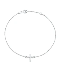 Bling Jewelry Side Ways Cross Religious Anklet For Women Ankle Bracelet For Women Sterling Silver Adjustable 9 To 10 Inch