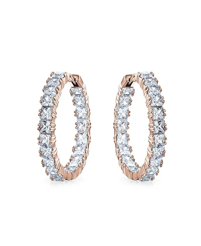 Bling Jewelry Square Cubic Zirconia Princess Cut Cz Inside Out Statement Hoop Earrings For Women Prom 1.25 Diameter
