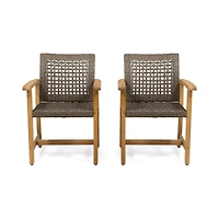 Streamdale Acacia Wood And Wicker Dining Chairs (Set Of 2)
