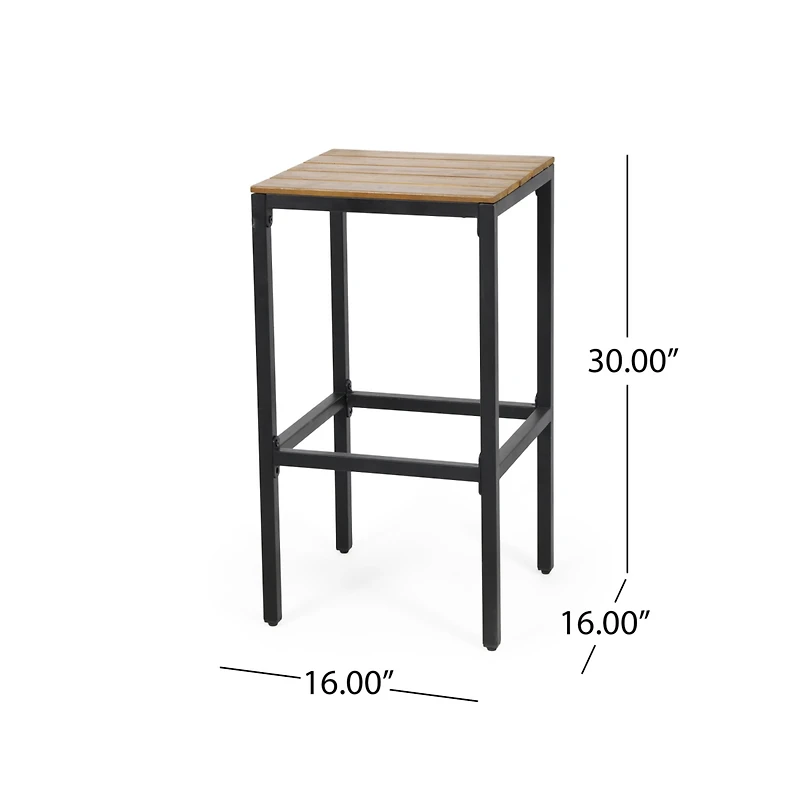 Simplie Fun Noe Acacia Wood Bar Stools, Set Of 2, Teak Finish, Black