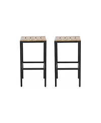 Simplie Fun Noe Acacia Wood Bar Stools, Set Of 2, Teak Finish, Black