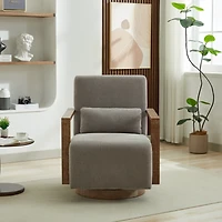 Streamdale 30.3"W Swivel Accent Chair with Solid Wood Arms & Comfy Cushion