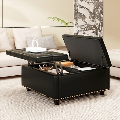 Streamdale Pu Leather Oversized Storage Ottoman with Nailhead Trim