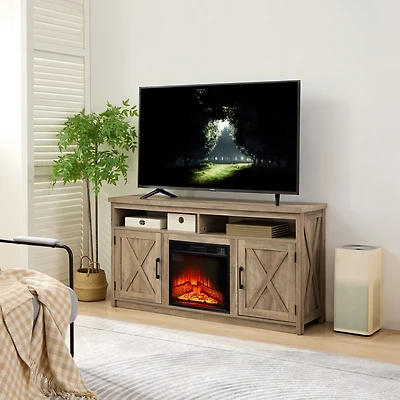 Simplie Fun Farmhouse Tv Stand with 18" Fireplace Insert for TVs up to 65