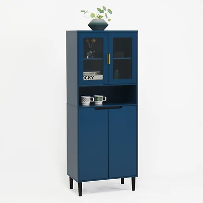 Streamdale Furniture Tall Storage Cabinet with Glass Display & Doors, Modern Blue Cabinet