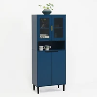 Streamdale Furniture Tall Storage Cabinet with Glass Display & Doors, Modern Blue Cabinet