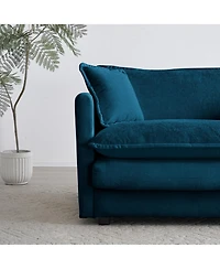 Modular Sectional Sofa with Reversible Ottoman, Blue Chenille