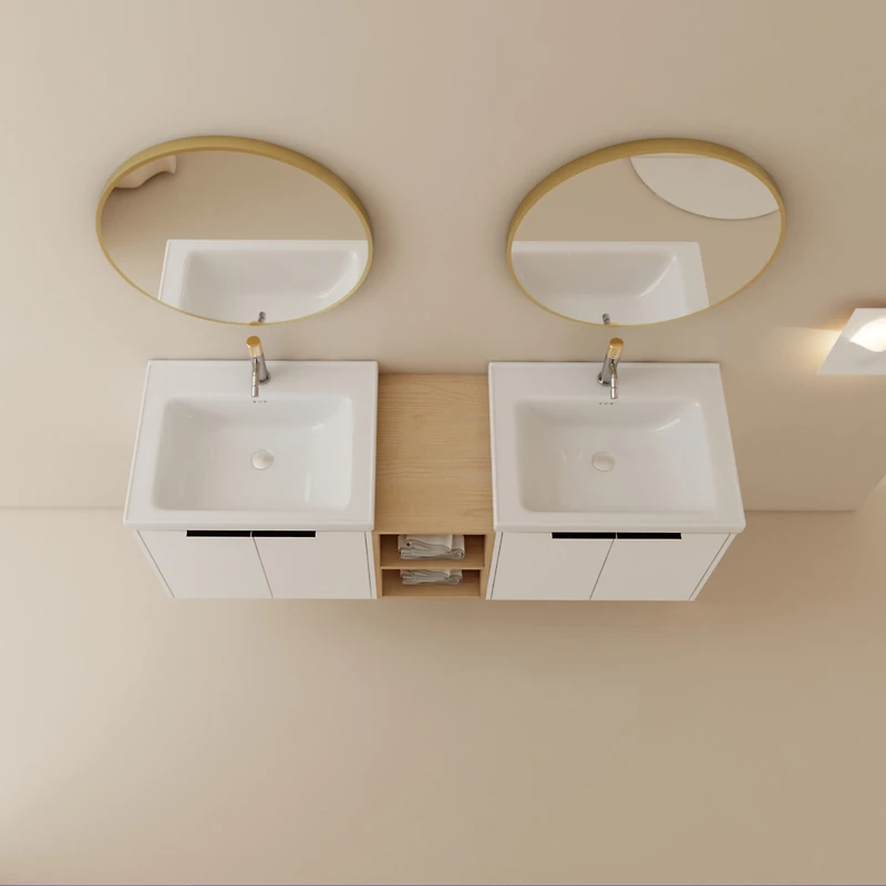 Streamdale Wall-Mount Vanity with Dual Ceramic Sink and Storage