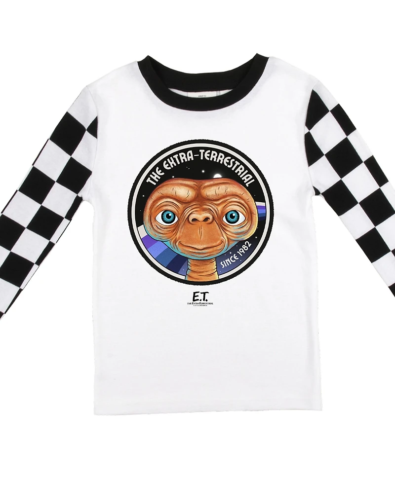 E.t. the Extra-Terrestrial Little Boys E.t. Checkerboard Youth Long Sleeve Pajama Set
