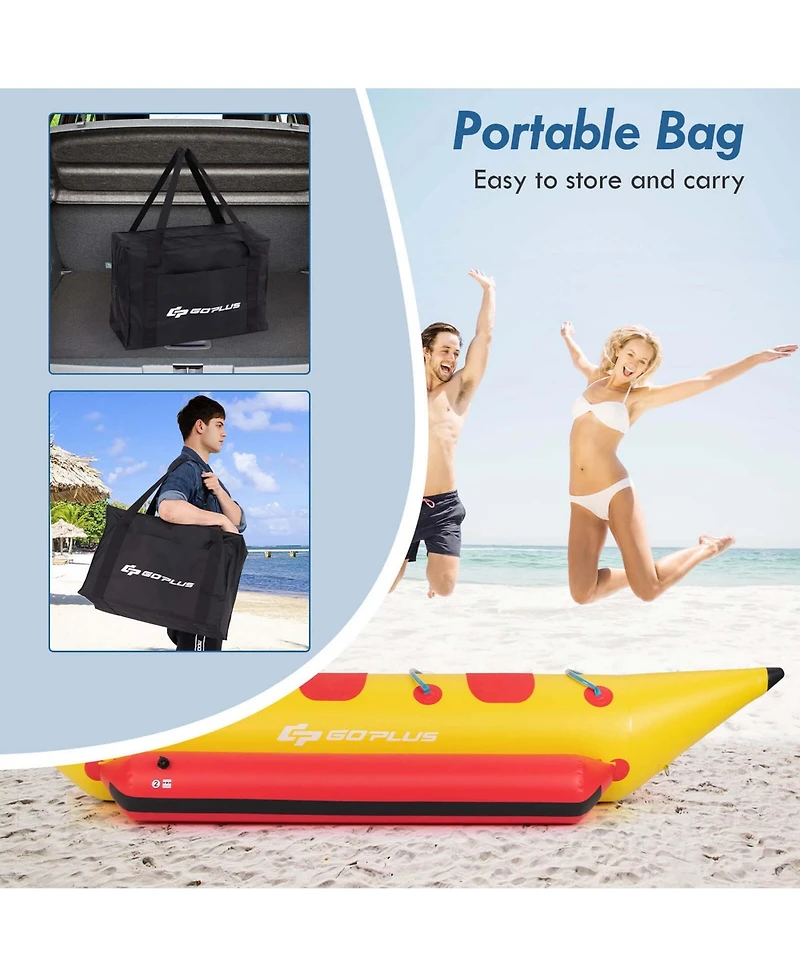 Costway 3-Person Inflatable Banana Boat with Boating and Water Sports Electric Air Pump