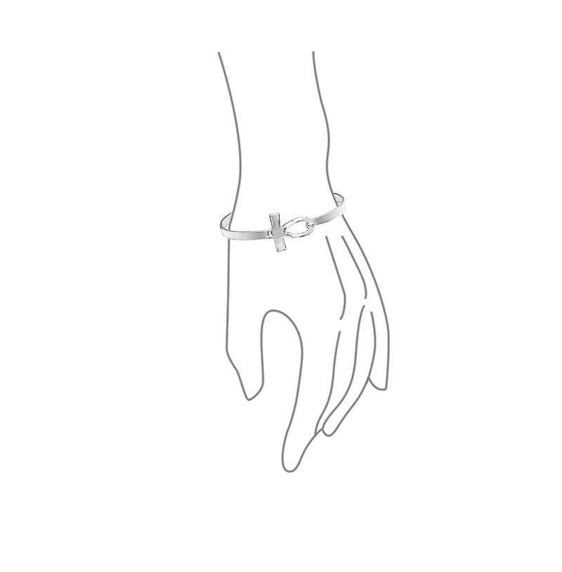 Bling Jewelry Fine Sterling Silver Egyptian Ankh Cross Bangle Bracelet - Spiritual Key of Life Sideways Horizontal