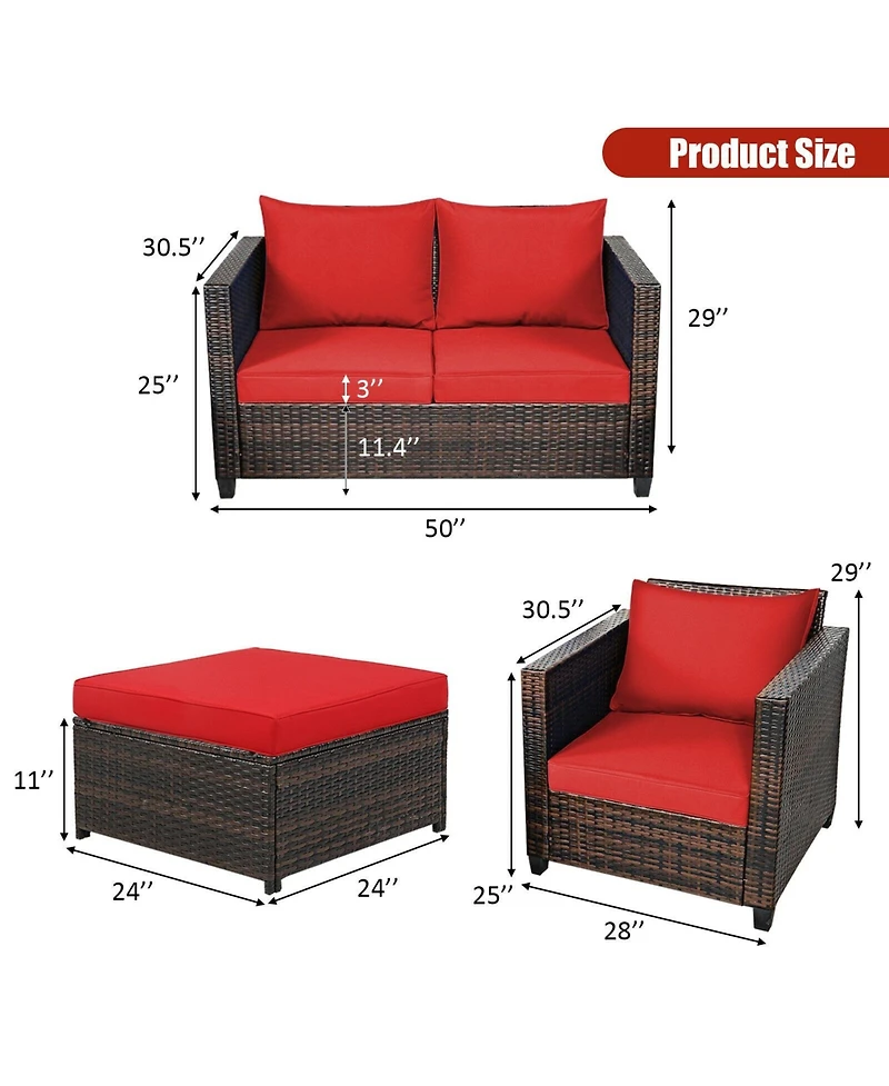 Slickblue 5 Pieces Patio Cushioned Rattan Furniture Set