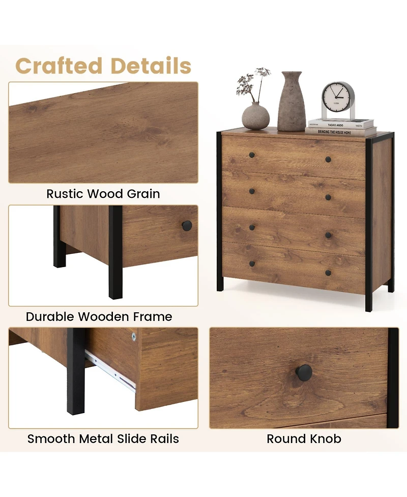 Slickblue 4-Drawer Dresser Modern Wooden Chest of Drawers for Bedroom Living Room