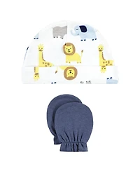 Hudson Baby Baby Boys Hudson Soft Cotton Beanie and Anti-Scratch Hand Mitts