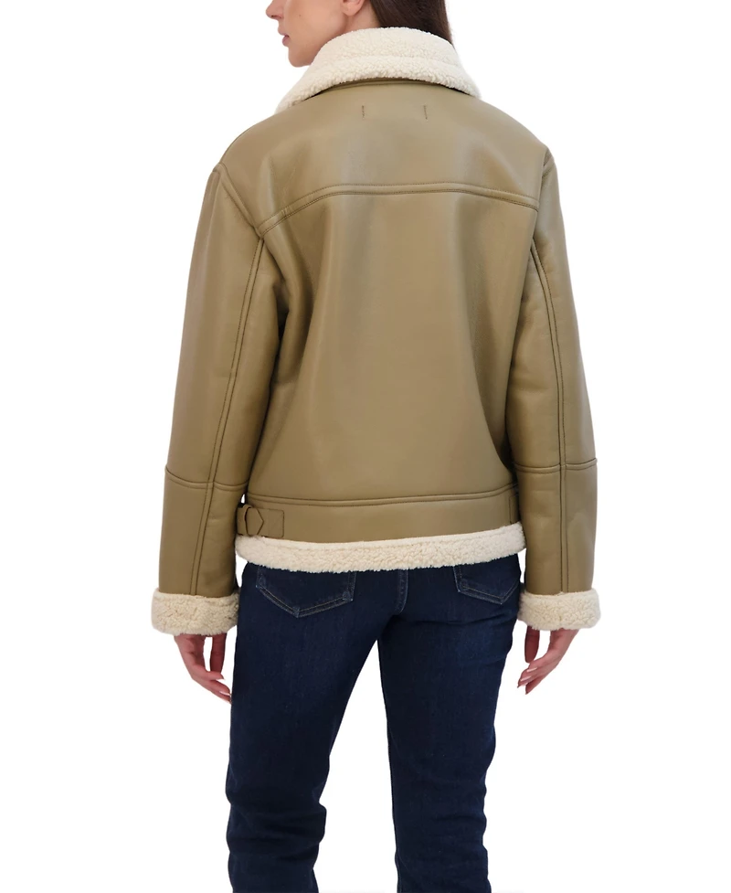 Sebby Collection Women's Zip Front Faux Leather Shearling Jacket