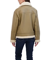 Sebby Collection Women's Zip Front Faux Leather Shearling Jacket