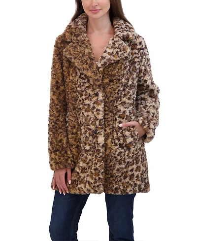 Sebby Collection Women's Crushed Faux Fur Button Front Coat