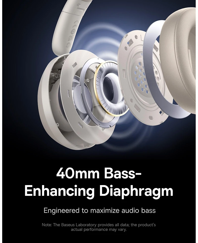 Baseus Wireless Headphones Bluetooth Foldable Over Ear Headphones Bass 35 Max, Gray