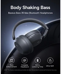 Baseus Wireless Headphones Bluetooth Foldable Over Ear Bass 35 Max, Gray