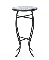 Streamdale Blue And White Ceramic Tile End Table With Matte Black Iron Frame