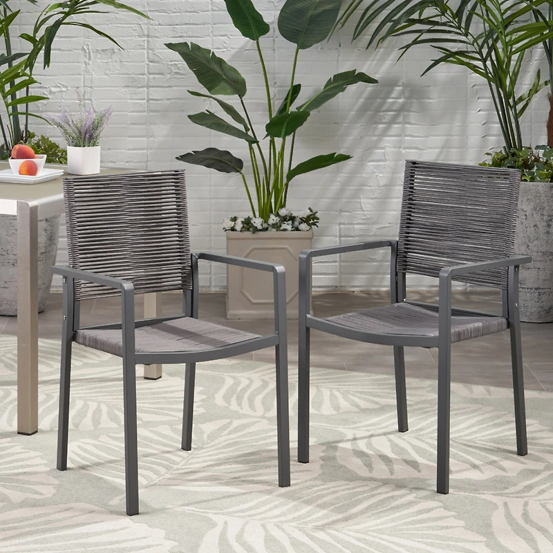 Streamdale Furniture Modern Aluminum Dining Chair With Rope Seat (Set Of 2)