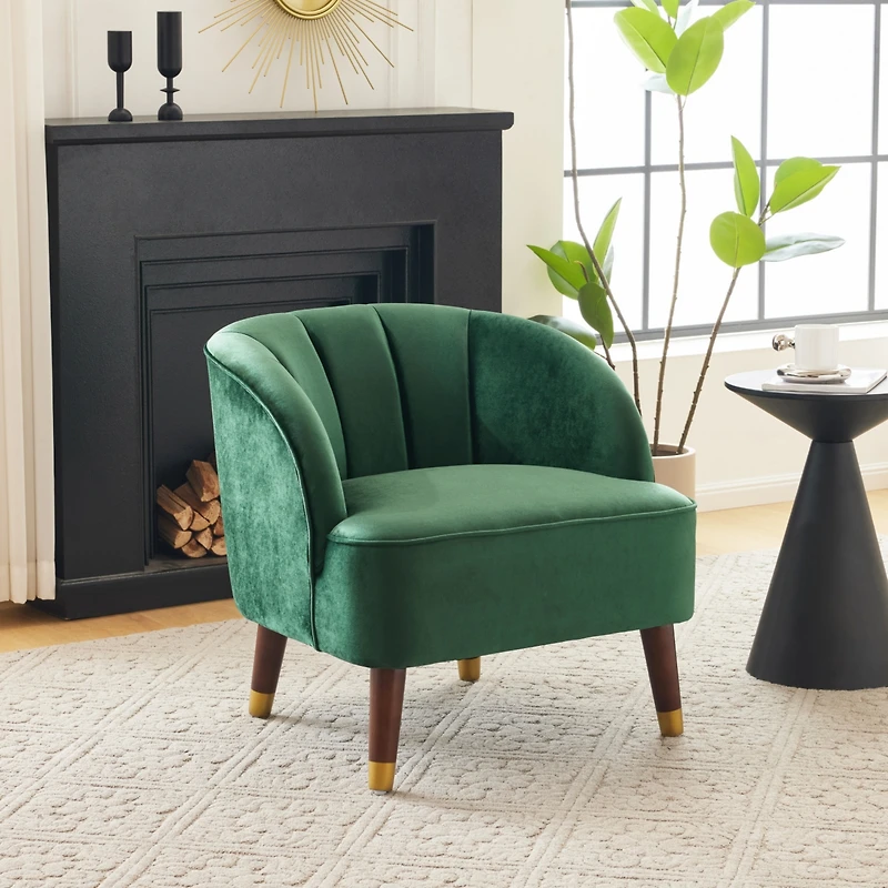 Streamdale Stylish Velvet Barrel Accent Chair with Sturdy Legs