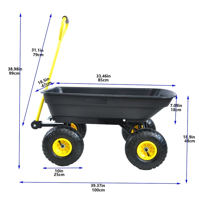 Folding Poly Garden Dump Truck, 10" Pneumatic Tires, 300 lb Capacity