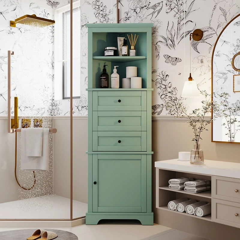 Streamdale Green Triangle Corner Cabinet with Adjustable Shelves & Drawers