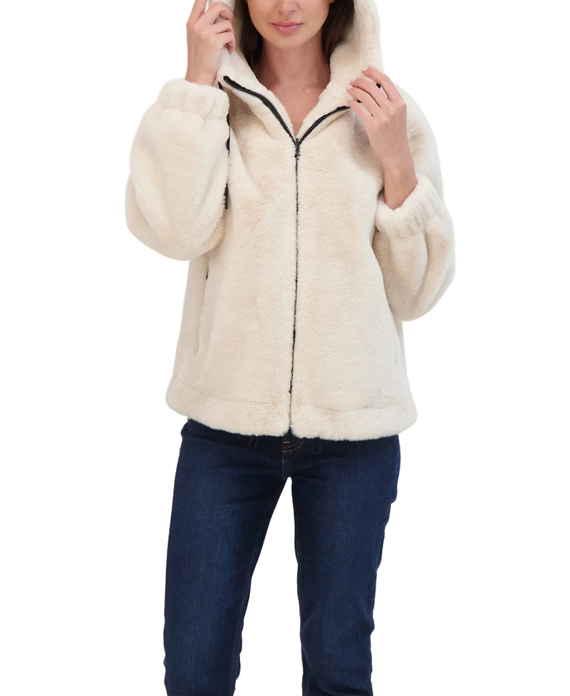 Sebby Juniors' Juniors' Reversible Faux Fur Hooded Bomber Jacket
