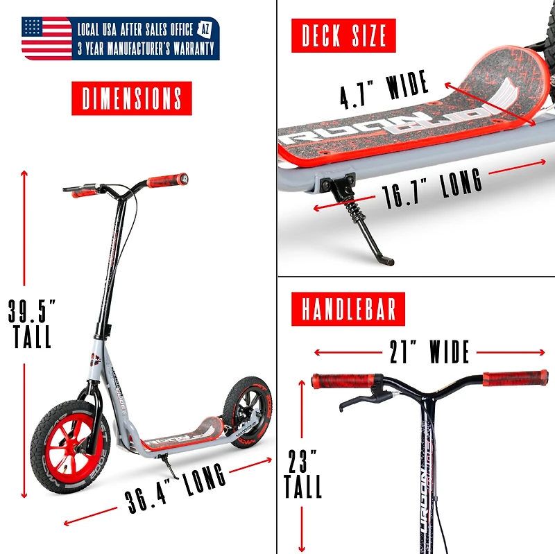 Large Kick Scooter for Adults & Teens - 12" Air Tires, Wide Deck, Handbrake Kickstand Madd Gear Urban Glide Teal
