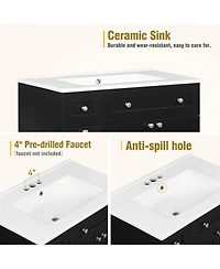 Streamdale 30" Black Bathroom Vanity with Ceramic Sink, Ample Storage