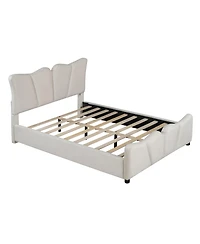 Streamdale Beige Velvet Upholstered Platform Bed
