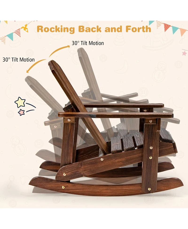 Slickblue Outdoor Wooden Kid Adirondack Rocking Chair with Slatted Seat