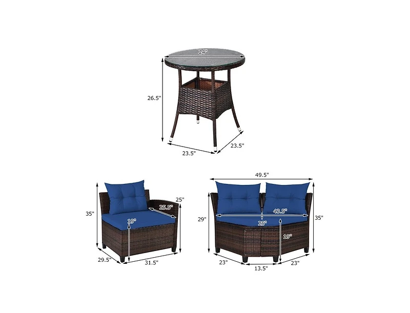 Slickblue 4 Pieces Outdoor Cushioned Rattan Furniture Set