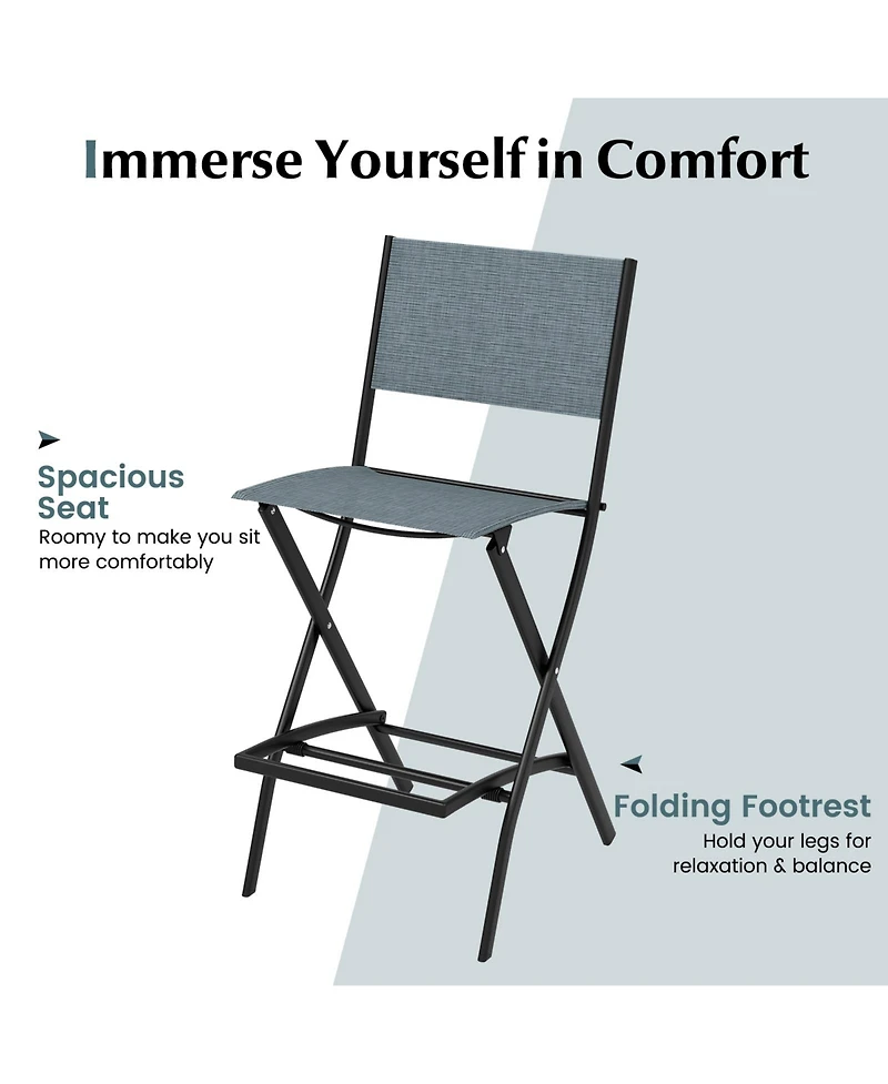 Slickblue Folding Bar Stools Set of 2 Backrest Humanized Footrest