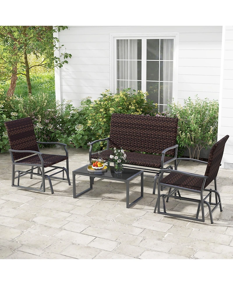 Slickblue 4 Piece Patio Gliding Set Wicker Swing Glider Furniture Set -Brown