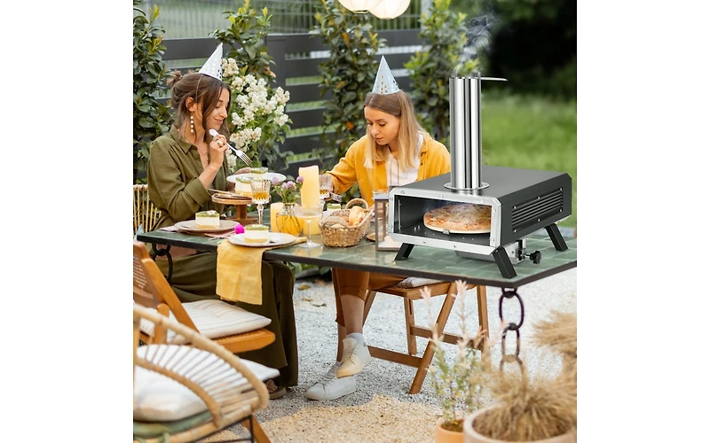 Slickblue Outdoor Pizza Oven Portable Wood Pellet Pizza Stove with 12 Inch Round Rotatable Pizza Stone