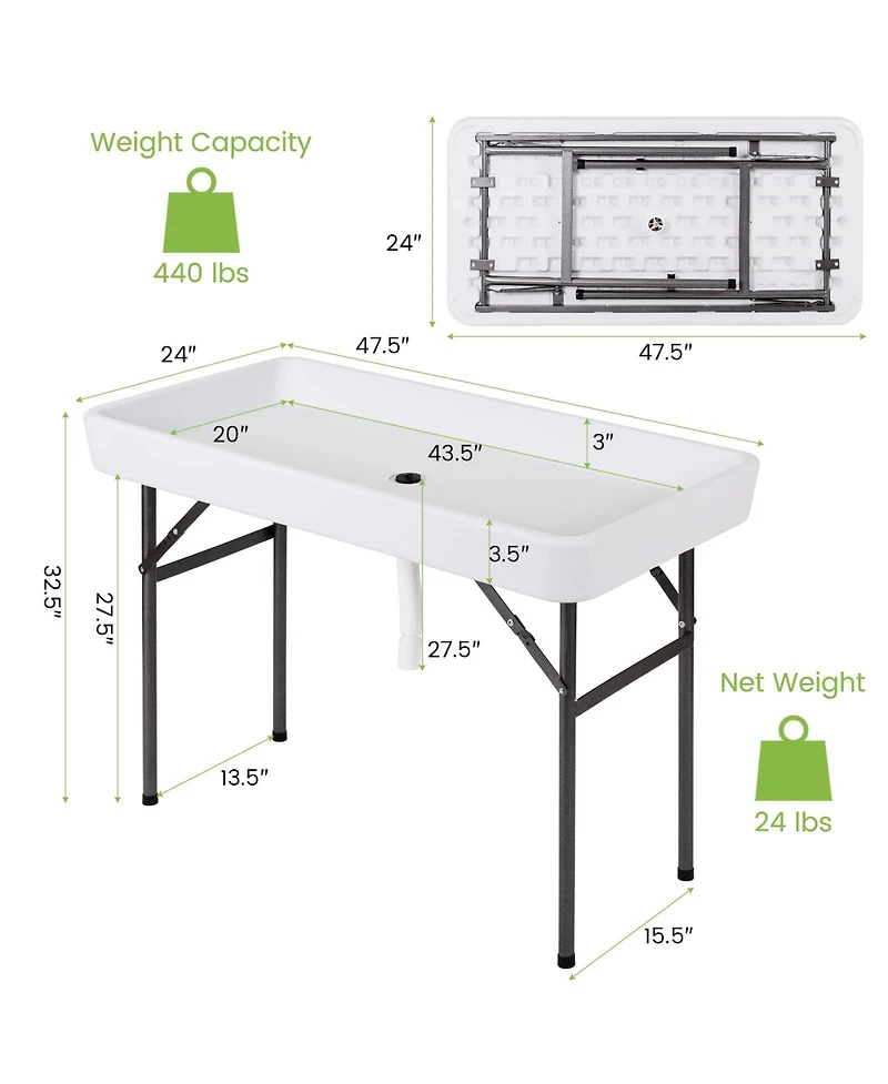Sugift 4 Feet Plastic Party Ice Folding Table with Matching Skirt