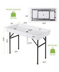 Sugift 4 Feet Plastic Party Ice Folding Table with Matching Skirt