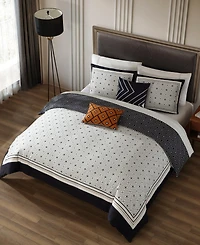 Bebejan Geometric Black & White Bedding 200 Thread Count 100% Cotton Sateen 5 Piece Reversible King Comforter Set