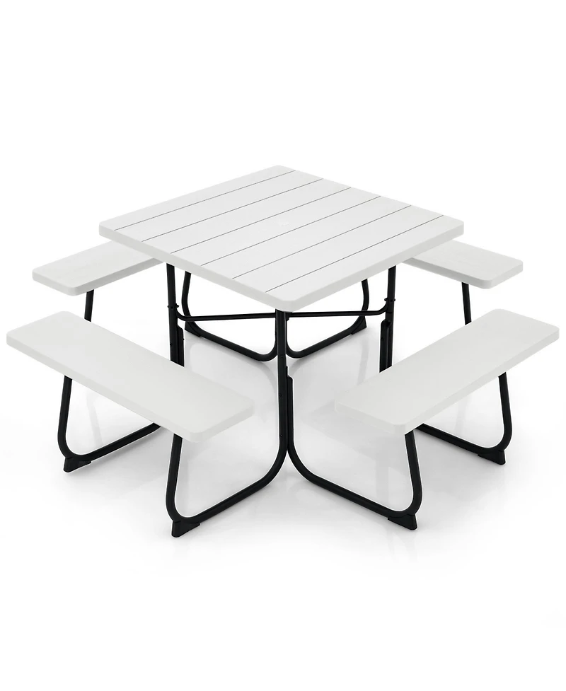 Slickblue Outdoor Picnic Table with 4 Benches and Umbrella Hole