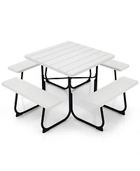 Slickblue Outdoor Picnic Table with 4 Benches and Umbrella Hole